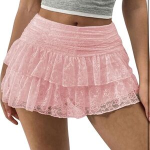 Y2K Pink Lace Ruffle Mini Skirt